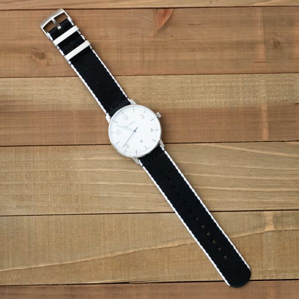 White & Black 2 Piece Seat Belt 2.0 Ballistic Watch Bands - Image 2