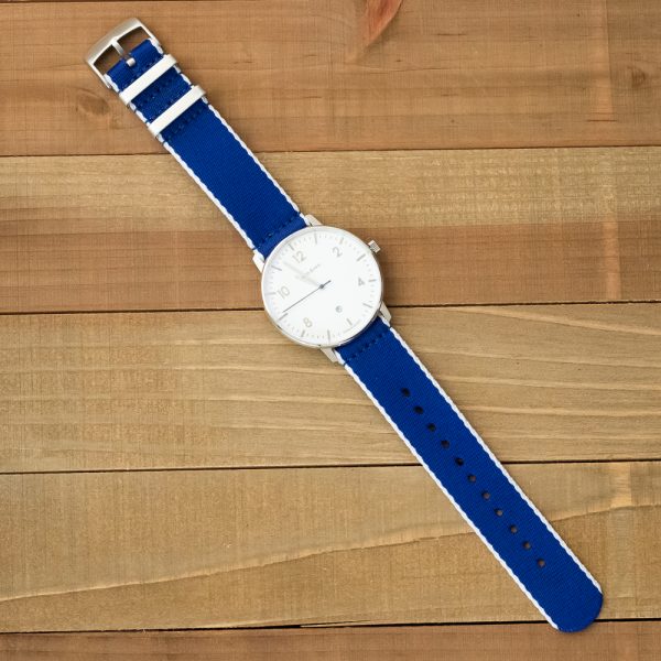 White & Blue 2 Piece Seat Belt 2.0 Ballistic Watch Bands - Image 2