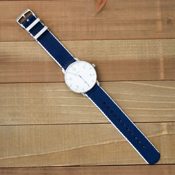 White & Navy 2 Piece Seat Belt 2.0 Ballistic Watch Bands - Image 2