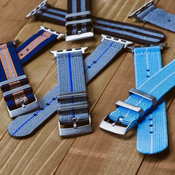 Baby Blue & White 2 Piece Parachute Elastic Ballistic Watch Bands for Apple Watch<sup>®</sup> - Image 2