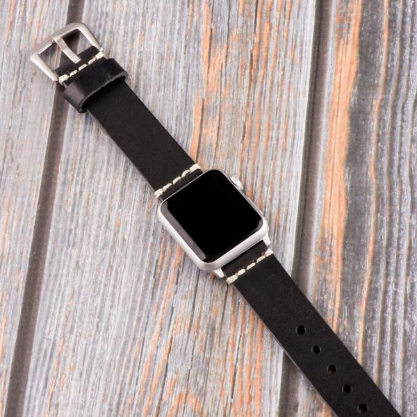 Black Worn Leather Bands for Apple Watch<sup>®</sup> (Dapper) - Image 2