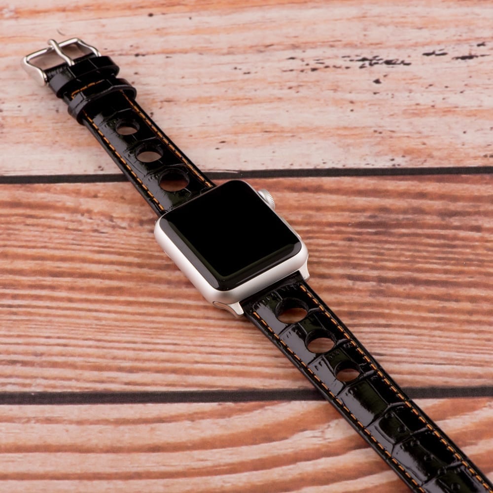 Black & Orange 3-hole Croco Rally Bands for Apple Watch<sup>®</sup> - Image 2