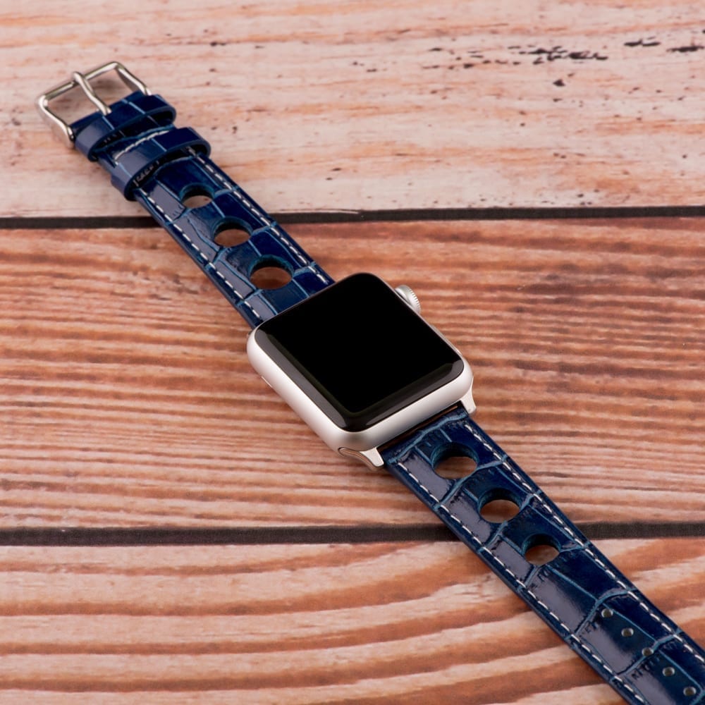 Navy & White 3-hole Croco Rally Bands for Apple Watch<sup>®</sup> - Image 2