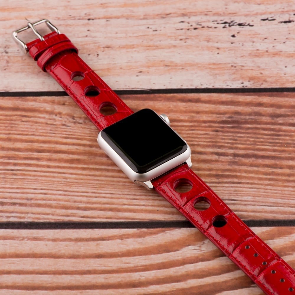 Red 3-hole Croco Rally Bands for Apple Watch<sup>®</sup> - Image 2
