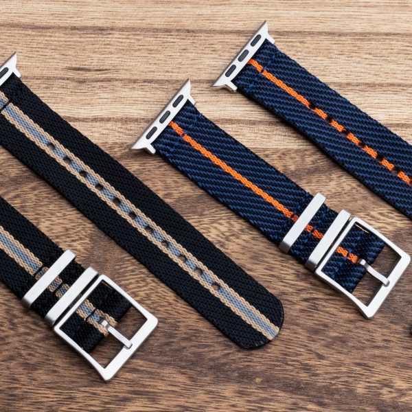 White & Orange 2 Piece Slanted Ballistic Watch Bands for Apple Watch® - Image 3