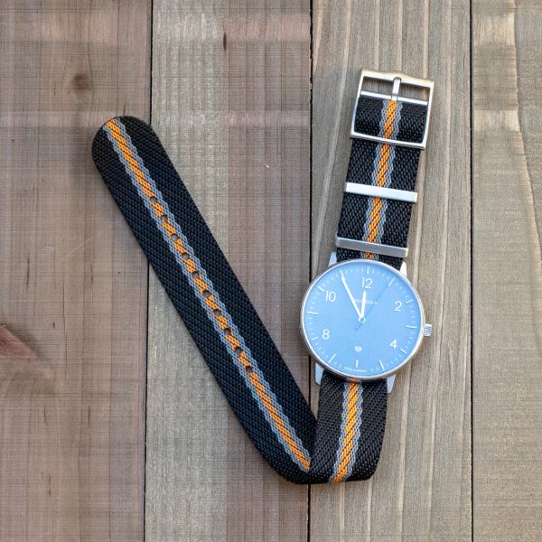 Black/Grey/Orange Single Pass Ballistic adjustable Watch Strap - Image 2