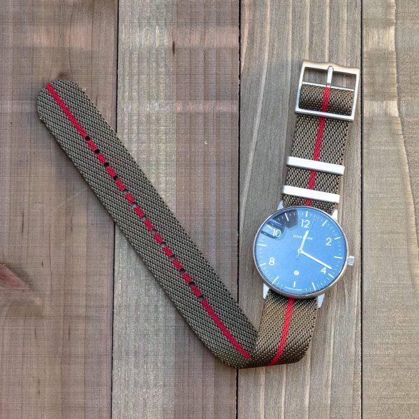 Tan & Red Single Pass Ballistic adjustable Watch Strap - Image 2