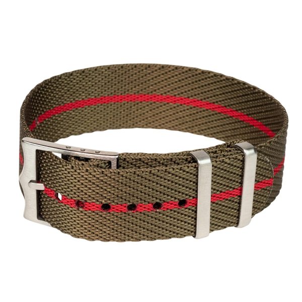 Tan & Red Single Pass NATO adjustable Watch Strap