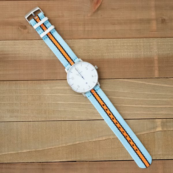 Light Blue/Black/Orange 2 Piece Seat Belt 2.0 Ballistic Watch Bands - Image 2