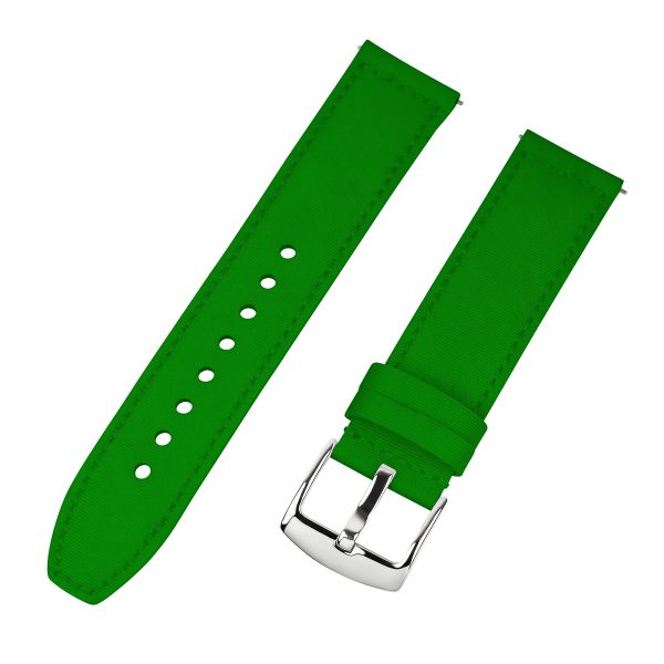 green sailcloth watch band with stainless steel buckle